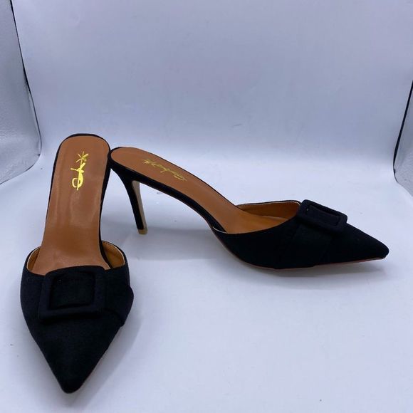 XYD black pointy toe stilettos slippers heels - Picture 3 of 10
